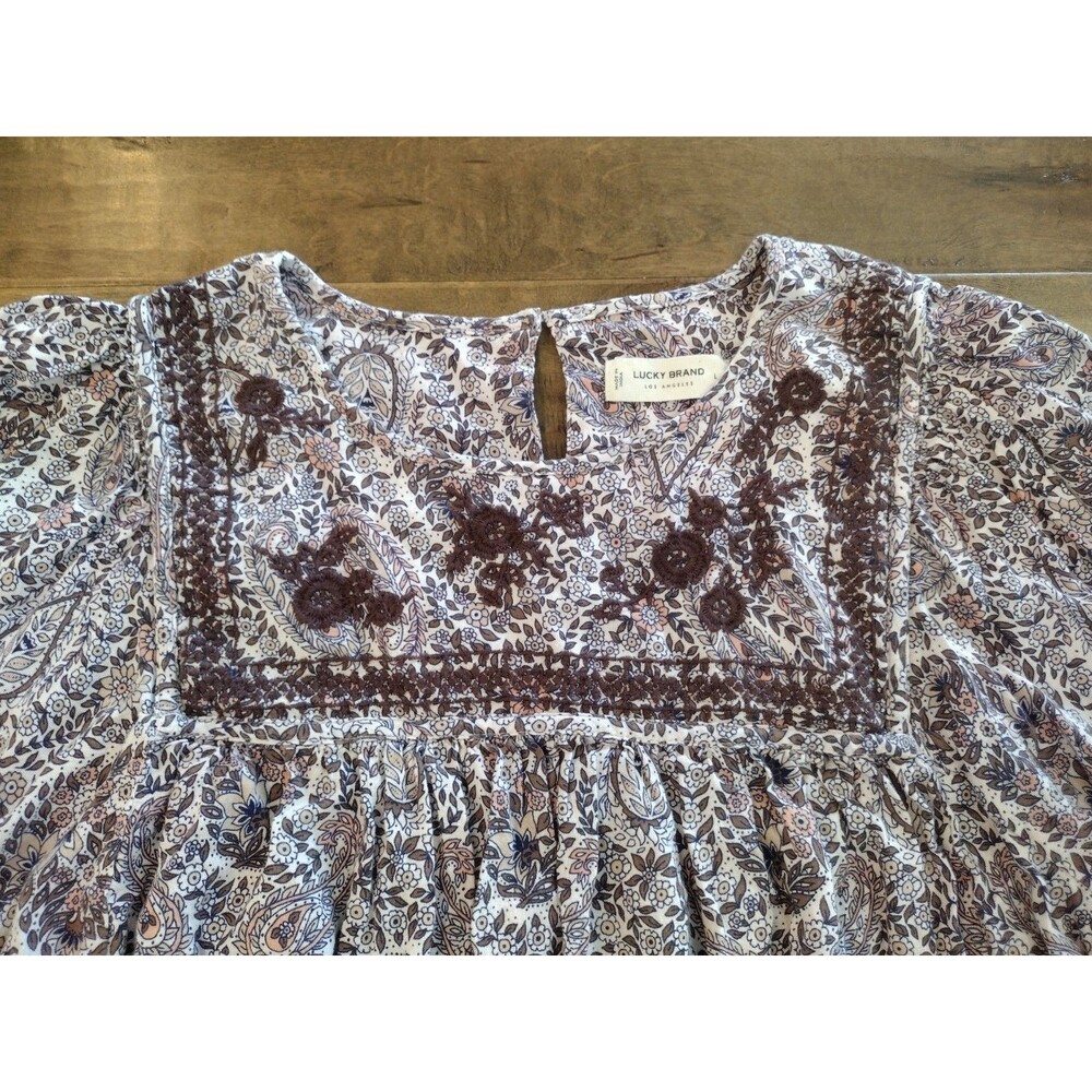 Lucky Brand Lavender Paisley Short Sleeve Peasant Blouse - Picture 4 of 8